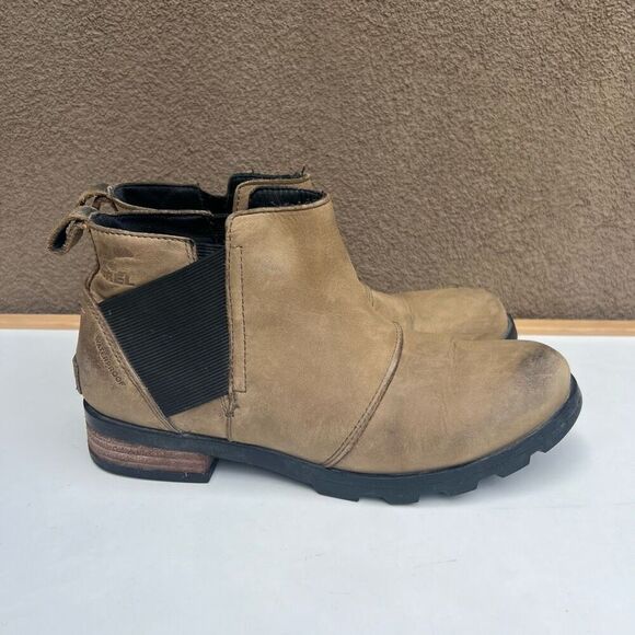 Sorel Emelie Chelsea Ankle Boots Waterproof Brown Suede Leather Womens Size 7 - Picture 1 of 10